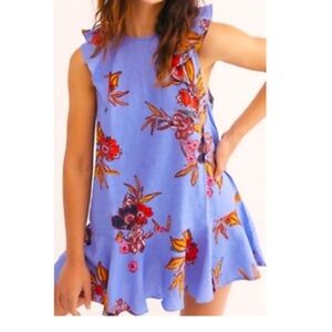 Free People Summer In Tulum Floral Linen Rayon Flutter Sleeve Tunic